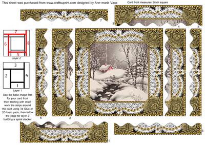 Christmas Snow Scene 2 Spiral Wavy Edge Stacker Card Front