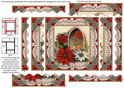 Poinsettia Window Spiral Wavy Edge Stacker Card Front