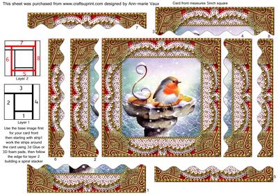 Christmas Robin 2 Spiral Wavy Edge Stacker Card Front