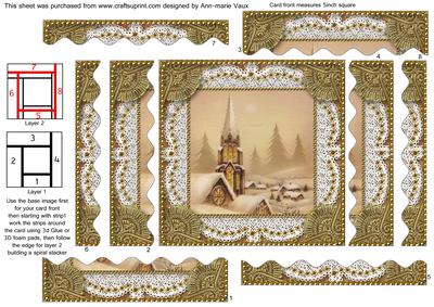 Chrismtas Snow Steeple Spiral Wavy Edge Stacker Card Front