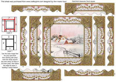 Christmas Snow Village 1 Spiral Wavy Edge Stacker Card Front