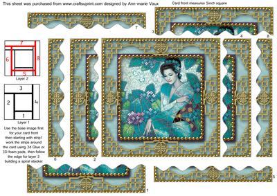 Oriental Blue Lady 2 Spiral Wavy Edge Stacker Card Front