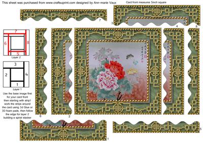 Oriental Peony Butterfly Spiral Wavy Edge Stacker Card Front