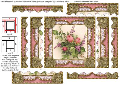 Rose Bouquet 2 Spiral Wavy Edge Stacker Card Front