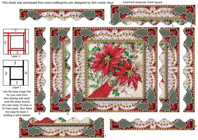 Red Poinsettias 2 Spiral Wavy Edge Stacker Card Front