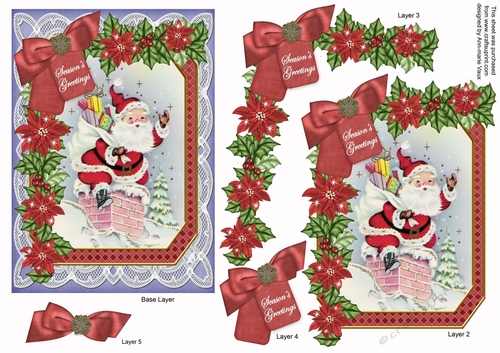 Santa Seasons Greetings 7x5in Fancy Lace Step by Step