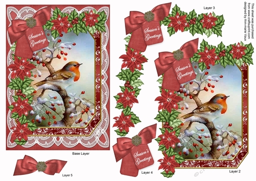 Red Robin Seasons Greetings 7x5in Fancy Lace Step by Step