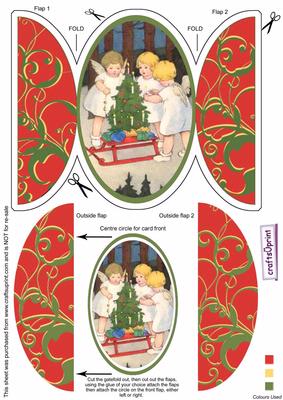 Angels Playing with Tree Round Gatefold Card & Topper