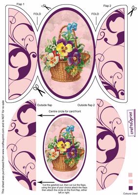 Pansy Basket Round Gatefold Card & Topper