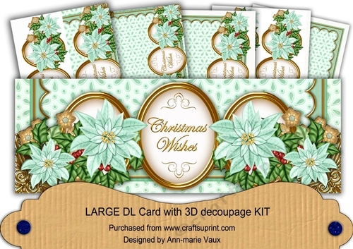 Pastel Mint Poinsettia Christmas Wishes Large DL Decoupage Card Kit