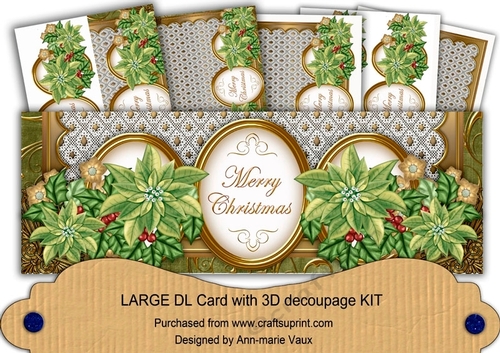 Olive Poinsettia Merry Christmas Large DL Decoupage Card Kit