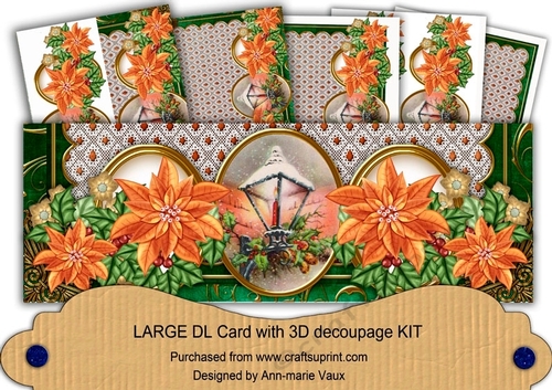Orange Poinsettia Christmas Lantern Large DL Decoupage Card Kit