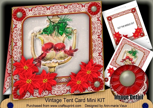 Christmas Lovebirds Vintage 7inch Tent Card Mini Kit