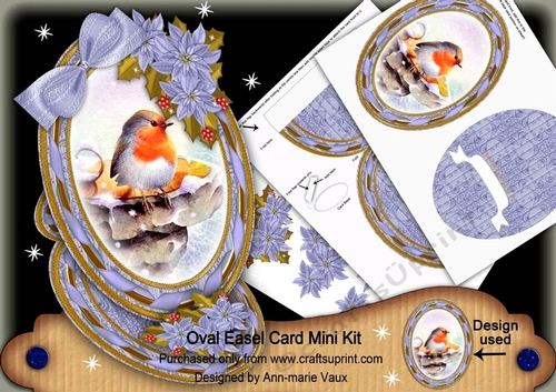 Christmas Blue Robin Oval Easel Card Mini Kit