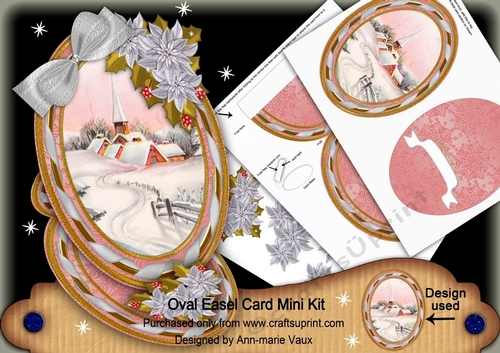 Christmas Pink Snow Church Oval Easel Card Mini Kit