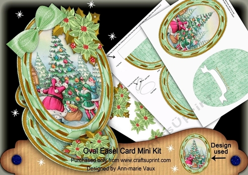 Christmas Santa Decorating Tree Oval Easel Card Mini Kit