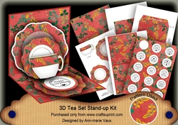 Oriental Ferns Red 3D Tea Set Pop Up Card Kit