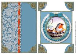 Christmas Robin 2 A5 Half Lace Card Front