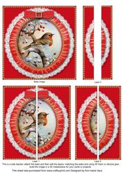 Christmas Robin 1 Ruffle Lace 5in Square Side Stacker