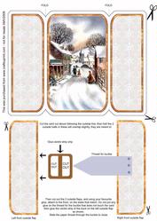 Christmas Village Scene Square Gatefold Buckle Card