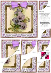 Purple Pansies Deep Lace 6inch Duo Corner Stack Card Front