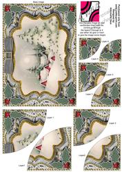 Christmas Snow Scene Gold Lace 7x5inch Duo Corner Stack Card