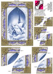Blue Christmas Village Gold Lace 7x5inch Duo Corner Stacker