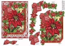 Red Poinsettia Merry Christmas 7x5in Fancy Lace Step by Step