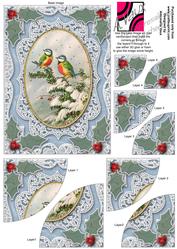 Christmas Bluetits Lace 7x5inch Duo Corner Stack Card Front