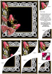 Black Pink Rose Sprays 6inch Duo Corner Stacker Card Front