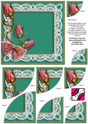 Teal Pink Rose Sprays 6inch Duo Corner Stacker Card Front