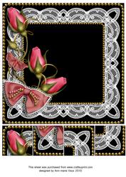 Black Pink Rose Bud Spray 8x8inch Square Card Front