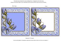 Vintage Pale Blue Rosebud Lace Square Card Front and Frame