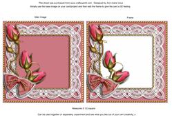 Vintage Dusky Pink Rosebud Lace Square Card Front and Frame