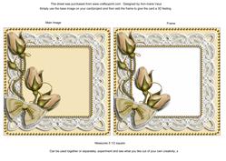 Vintage Cream Rosebud Lace Square Card Front and Frame