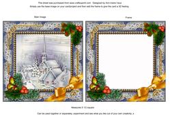 Blue Church Holly Ornate Square Card Front and Frame