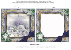 Blue Church Snow Ornate Square Card Front and Frame