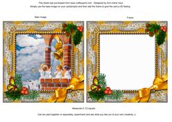 Angels Bell Pulling Holly Square Card Front and Frame