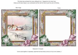 Snow Village Snow Ornate Square Card Front and Frame