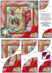 Christmas Welcome Door Snow 6in Duo Corner Stack Card Front