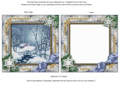 Blue Winter Walk Snow Ornate Square Card Front and Frame