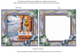 Angel Bell Pulling Snow Ornate Square Card Front and Frame