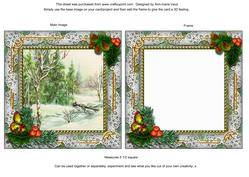 Winter Countryside Holly Ornate Square Card Front and Frame