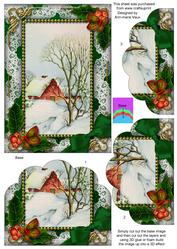 Winter Scene Holly One Edge Scallop Bottom 7x5inch Stacker