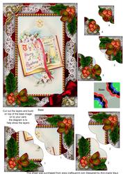Christmas Book Holly 7x5inch Scalloped Duo Corner Stacker