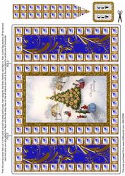 Village Christmas Tree Blue Bling Giant Square Buckle Gatefold Card