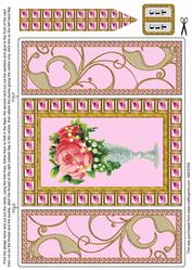 Rose Vase Pink Bling Giant Square Buckle Gatefold Card