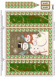 Christmas Snowman Couple Green Bling Giant Square Buckle Gatefold Card