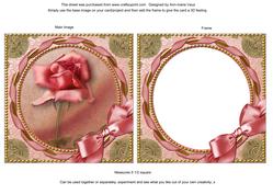 Pink Roses 1 Gold Ornate Square Card Front and Frame