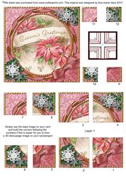 Pink Poinsettia Circle Snow All 4 Corner Stacker Card Front